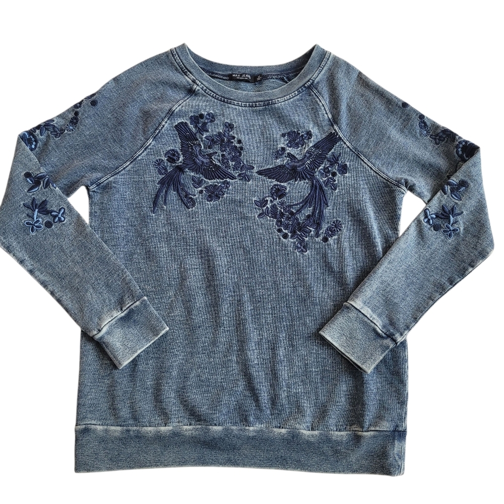 Max Jeans Denim Like Blue Embroidered Crewneck Size XS